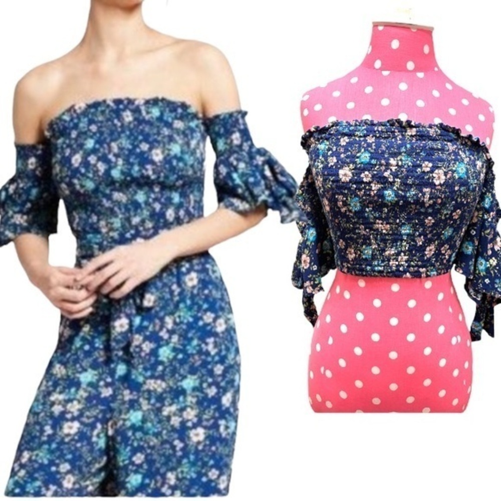Xhiliration Floral Smocked Top